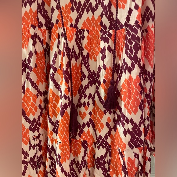 Euc oliphant balloon  sleeve coral python tassle dress size large - Picture 9 of 14